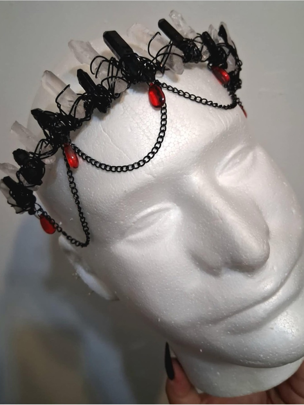 Black Crystal Spike Headband with Red Accents